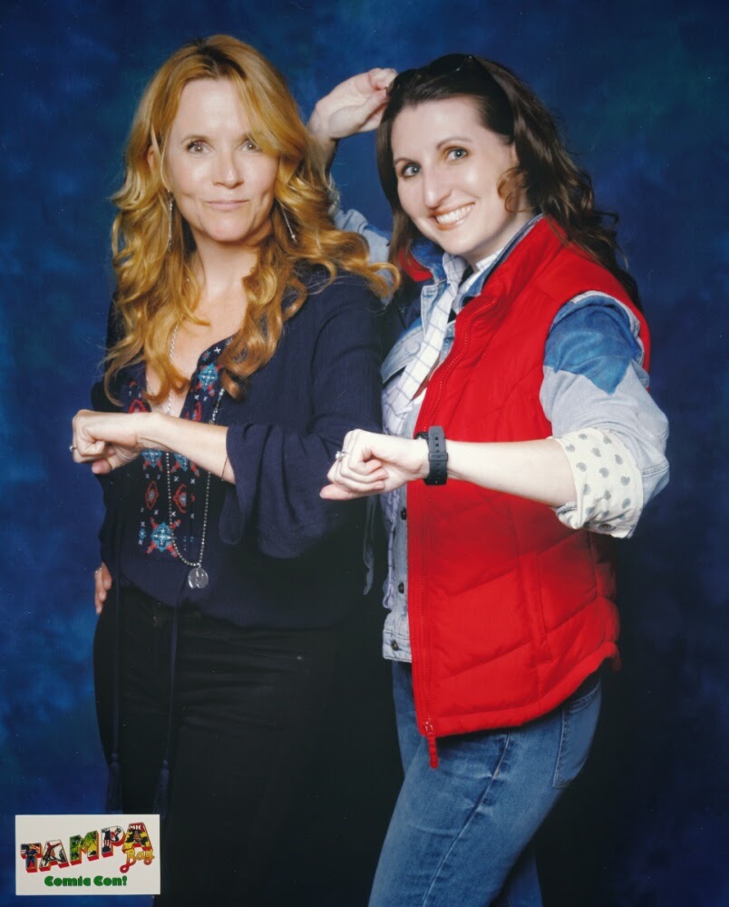 Lea Thompson (aka Lorraine Baines McFly from Back to the Future)  with me in my female Marty McFly cosplay at Tampa Bay Comic Con, August 1, 2015.