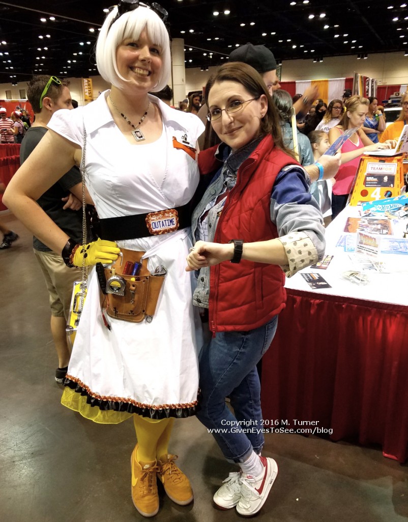 Her outfit was such a creative take on Doc in his radiation suit, making an excellent gender bend female Doc Brown and female Marty McFly cosplay duo!